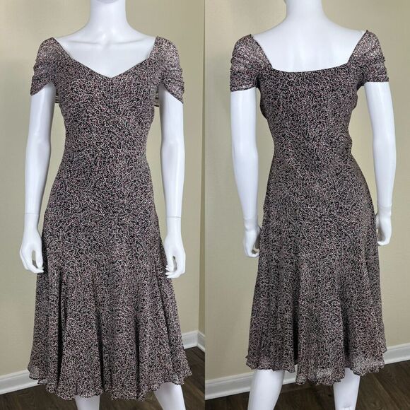 Vintage Talbots Petites Women's Size L Ditsy Floral Midi Silk Dress Y2K Cottage - Picture 1 of 11